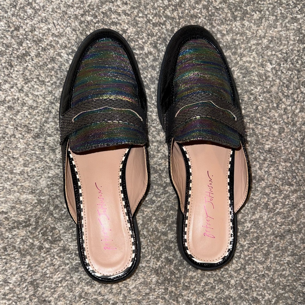 Betsey Johnson Markerr Penny Loafer Mule in a black multi/rainbow metallic - Picture 4 of 7